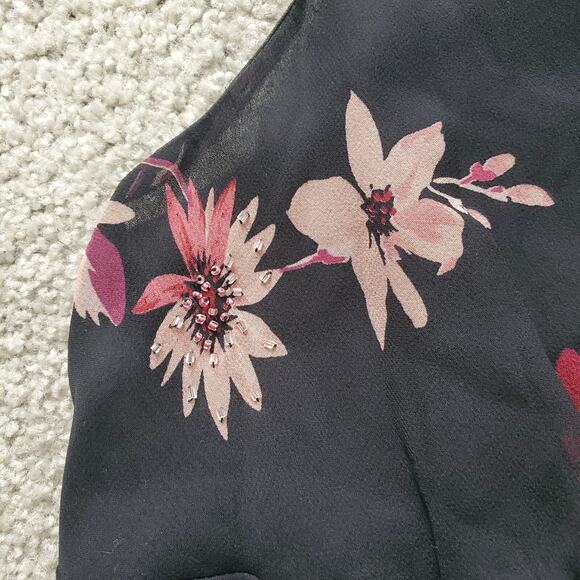 90s Fairy Grunge Whimsigoth Dress 14 Black Floral Grunge Romantic Maxi Silk - Picture 4 of 11